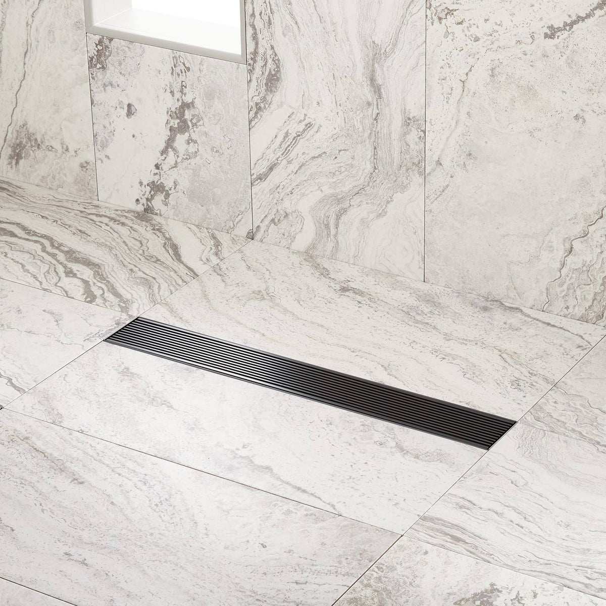 60x22 Matte Black Linear Shower Drain with Flange I388786