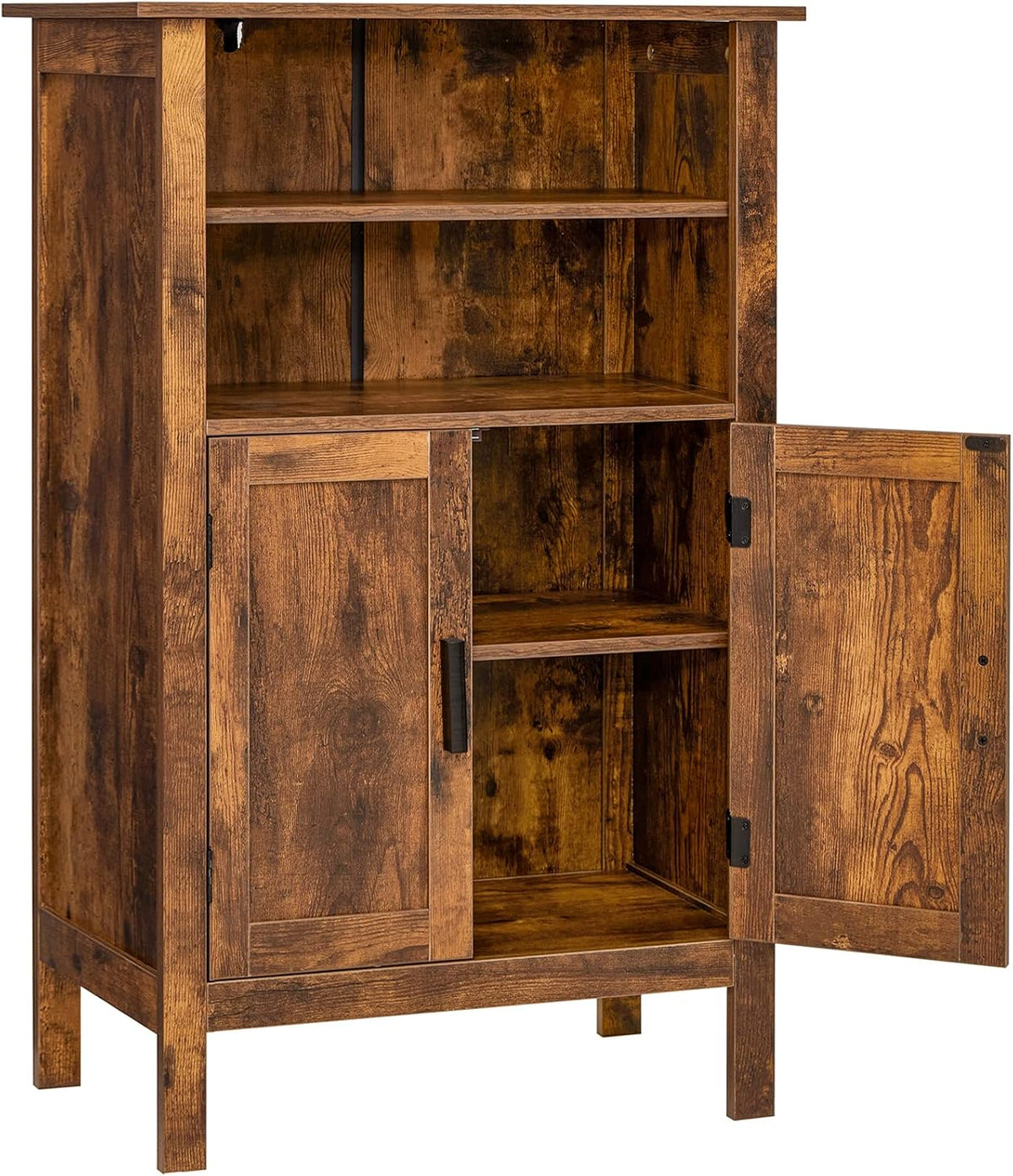 Rustic Brown Storage Cabinet with 2 Doors and Open Shelves B80174