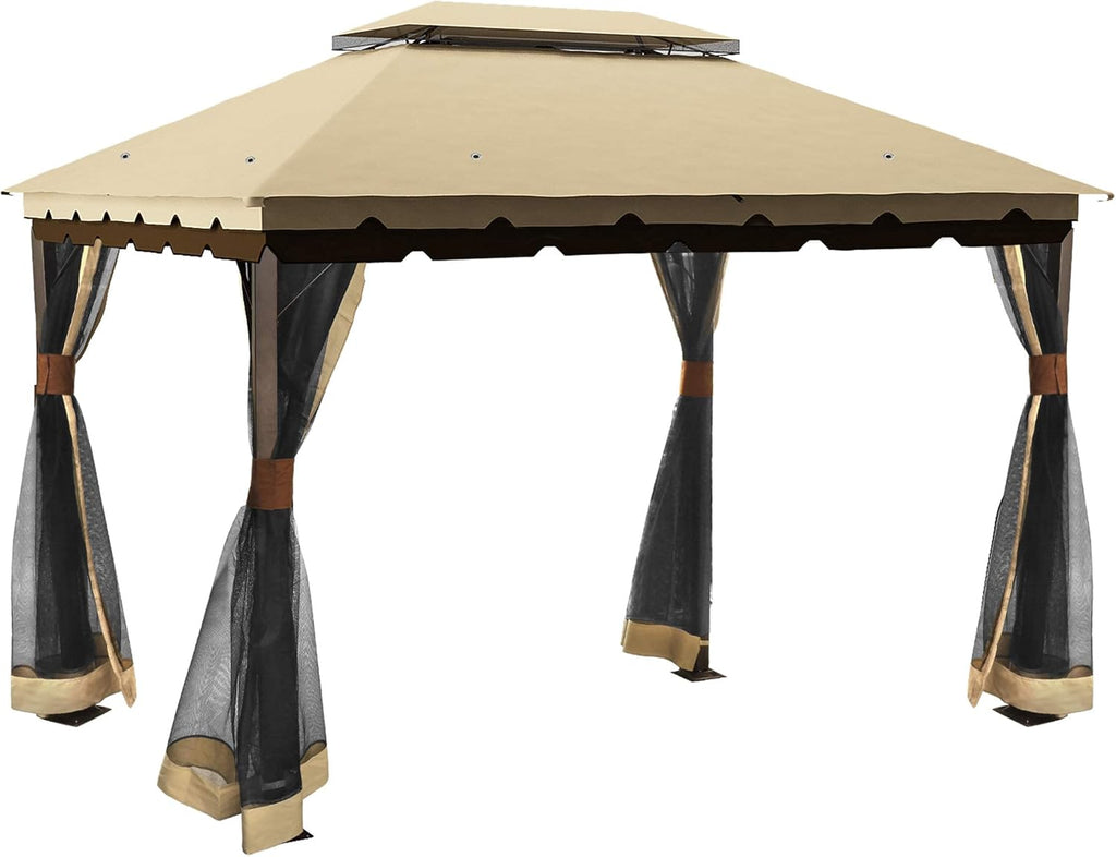 10x12 ft Steel Gazebo with Mosquito Netting M6687