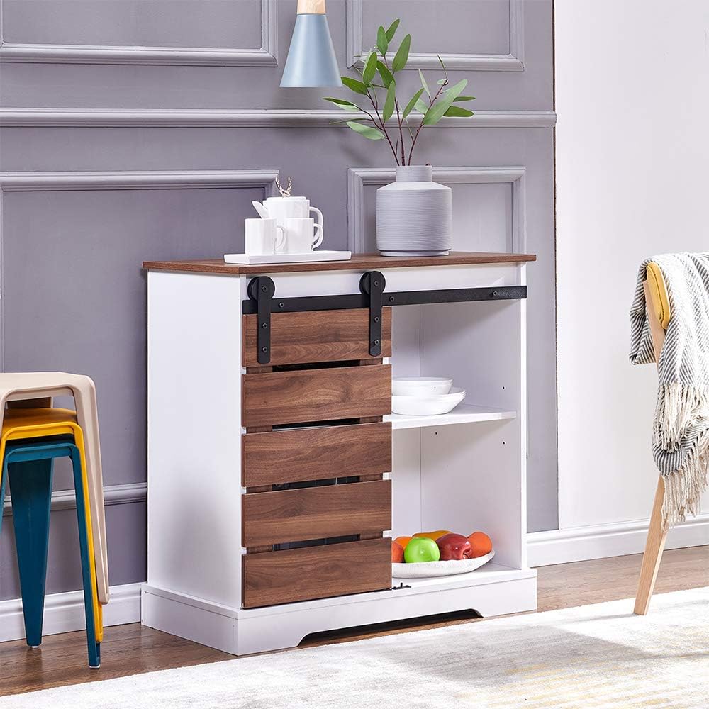 Wooden Storage Cabinet with Sliding Door and 2 Layer Shelf A828205