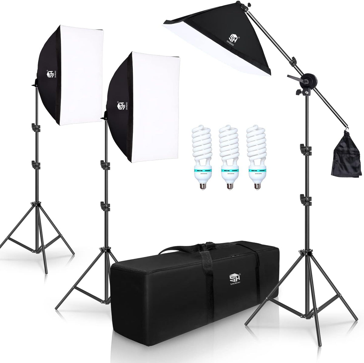 Photography Studio Lighting Kit with Softbox and 3 PCS 5500K Bulbs T366
