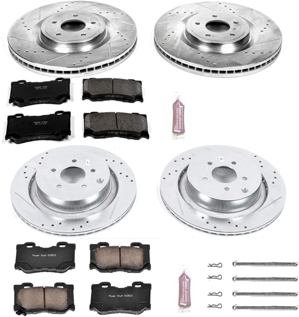 Front and Rear Carbon Fiber Brake Pads with Drilled & Slotted Brake Rotors Kit P796