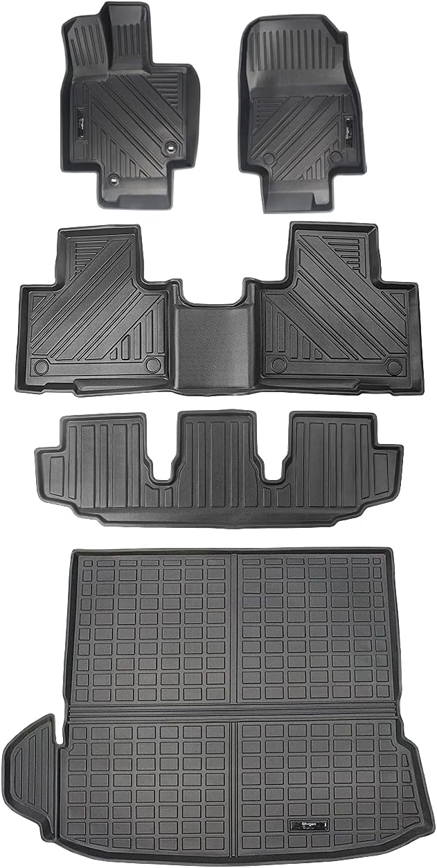 3 Row All-Weather Rubber Car Floor Mats & Cargo Liner Black P1011