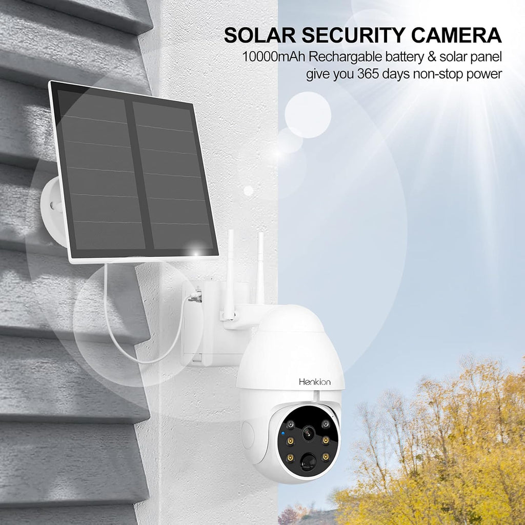 Solar Powered Wireless Security Camera 1080P Pan Tilt Rechargeable Battery Waterproof F445448