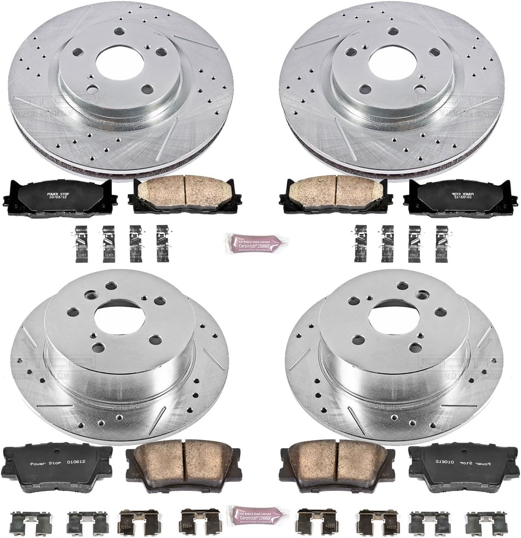 Front and Rear Carbon Fiber Brake Pads with Drilled & Slotted Brake Rotors Kit G23606