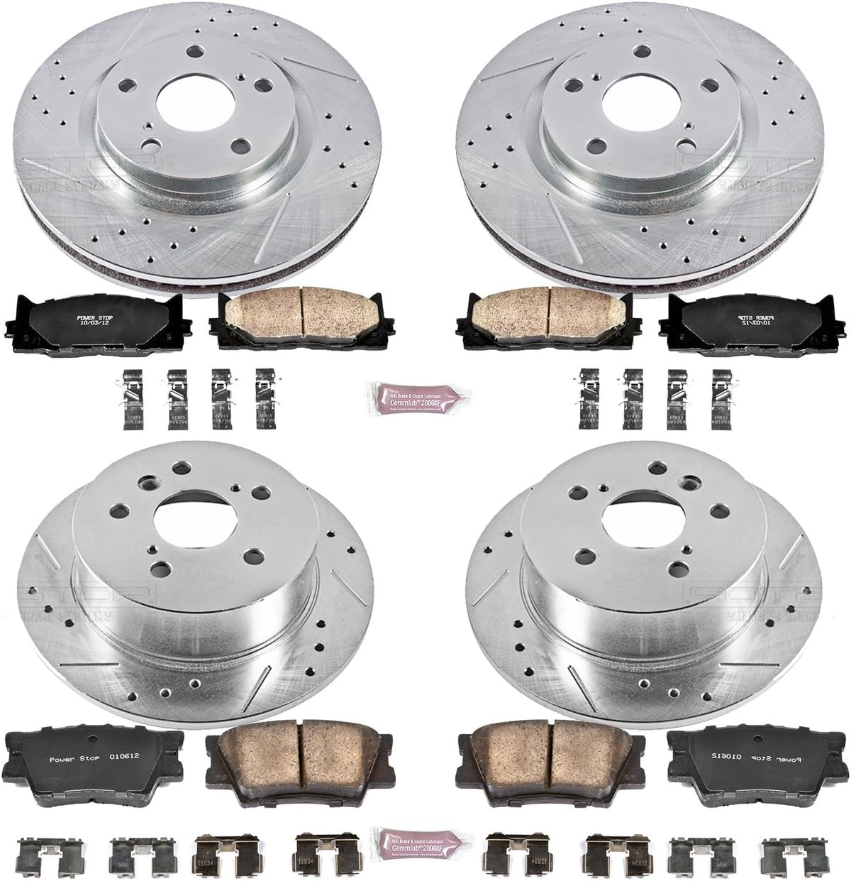 Front and Rear Carbon Fiber Brake Pads with Drilled & Slotted Brake Rotors Kit G23606