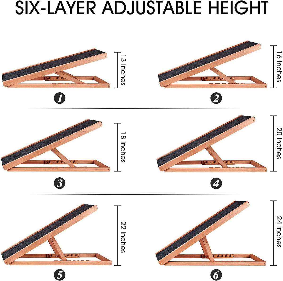 Height Adjustable Wooden Pet Ramp with Non Slip Carpet, Pack of 2 C892