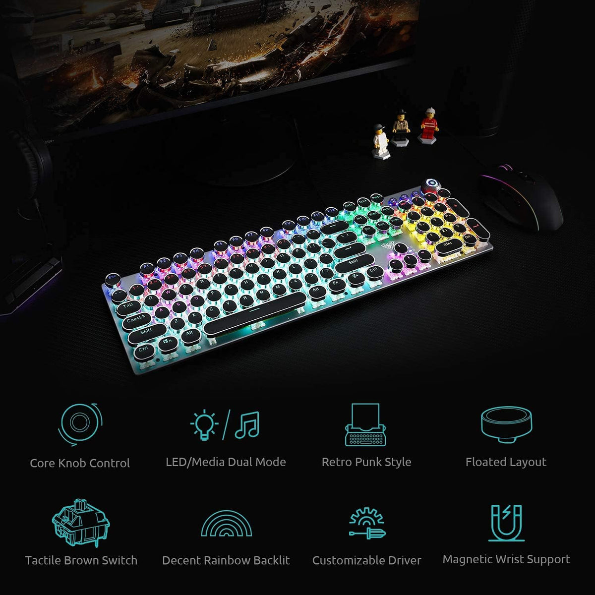 Retro Mechanical Gaming Keyboard with Wrist Rest and RGB Backlit L859