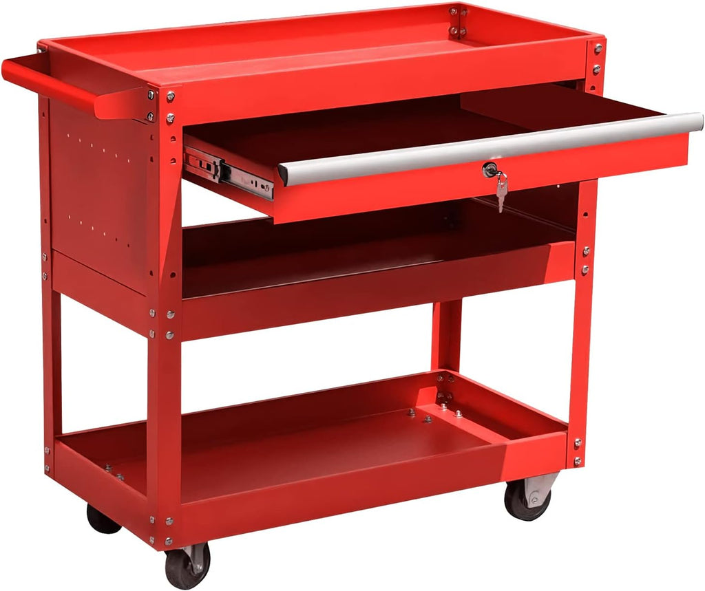 Black 3-Tier Tool Cart with Wheels and Drawers X89796
