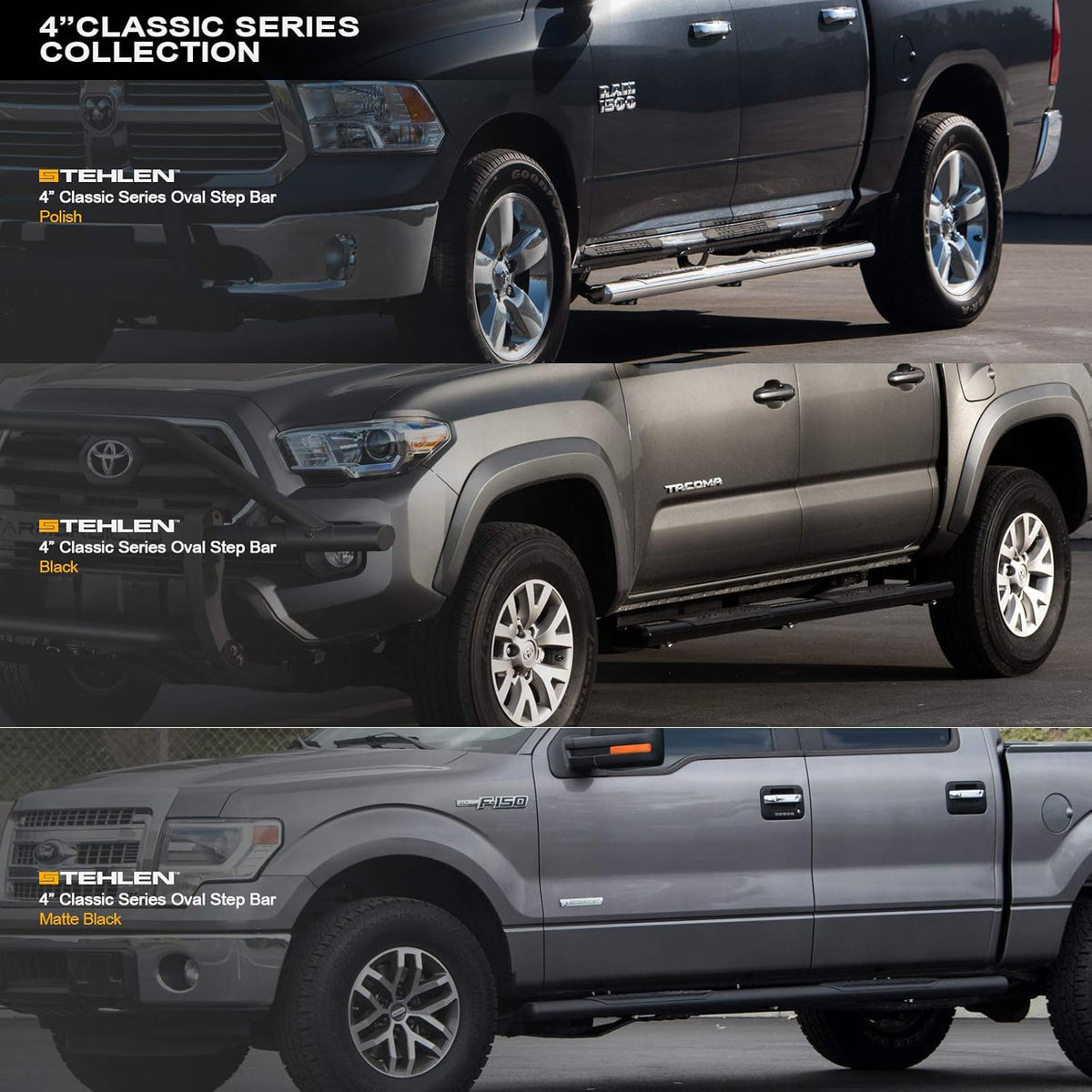 4 Oval Side Step Nerf Bars Matte Black Crew Cab L7630