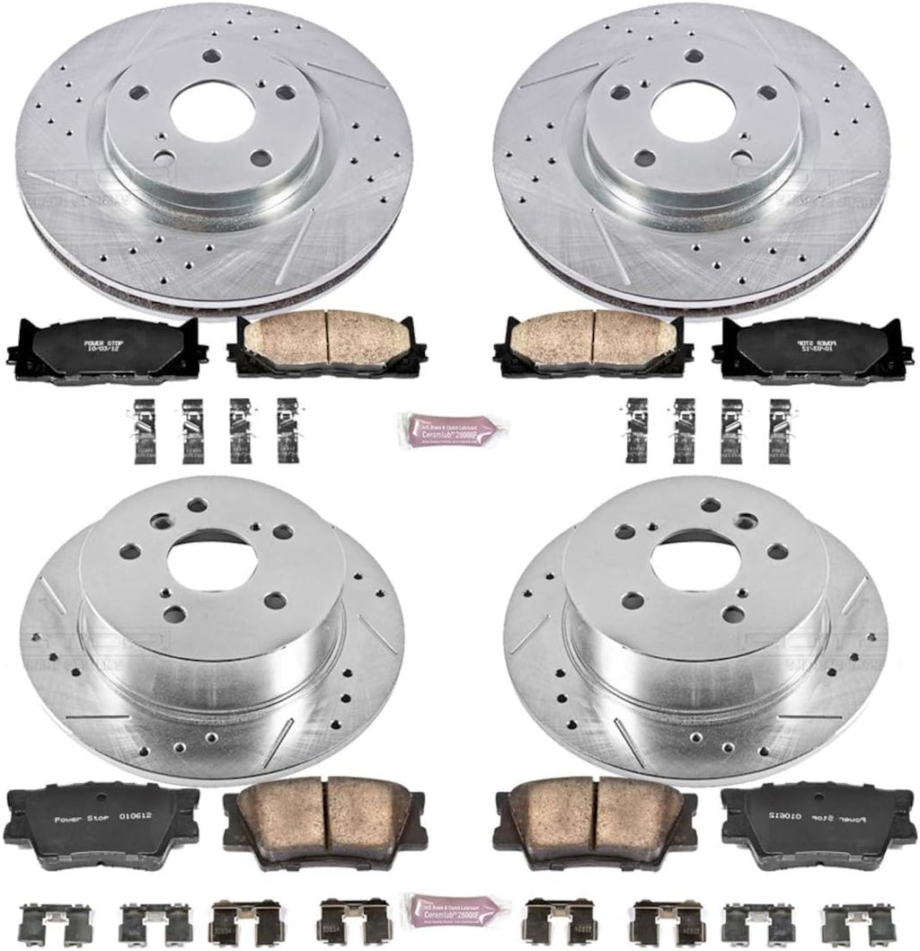 Front and Rear Carbon Fiber Brake Pads with Drilled & Slotted Brake Rotors Kit G23606