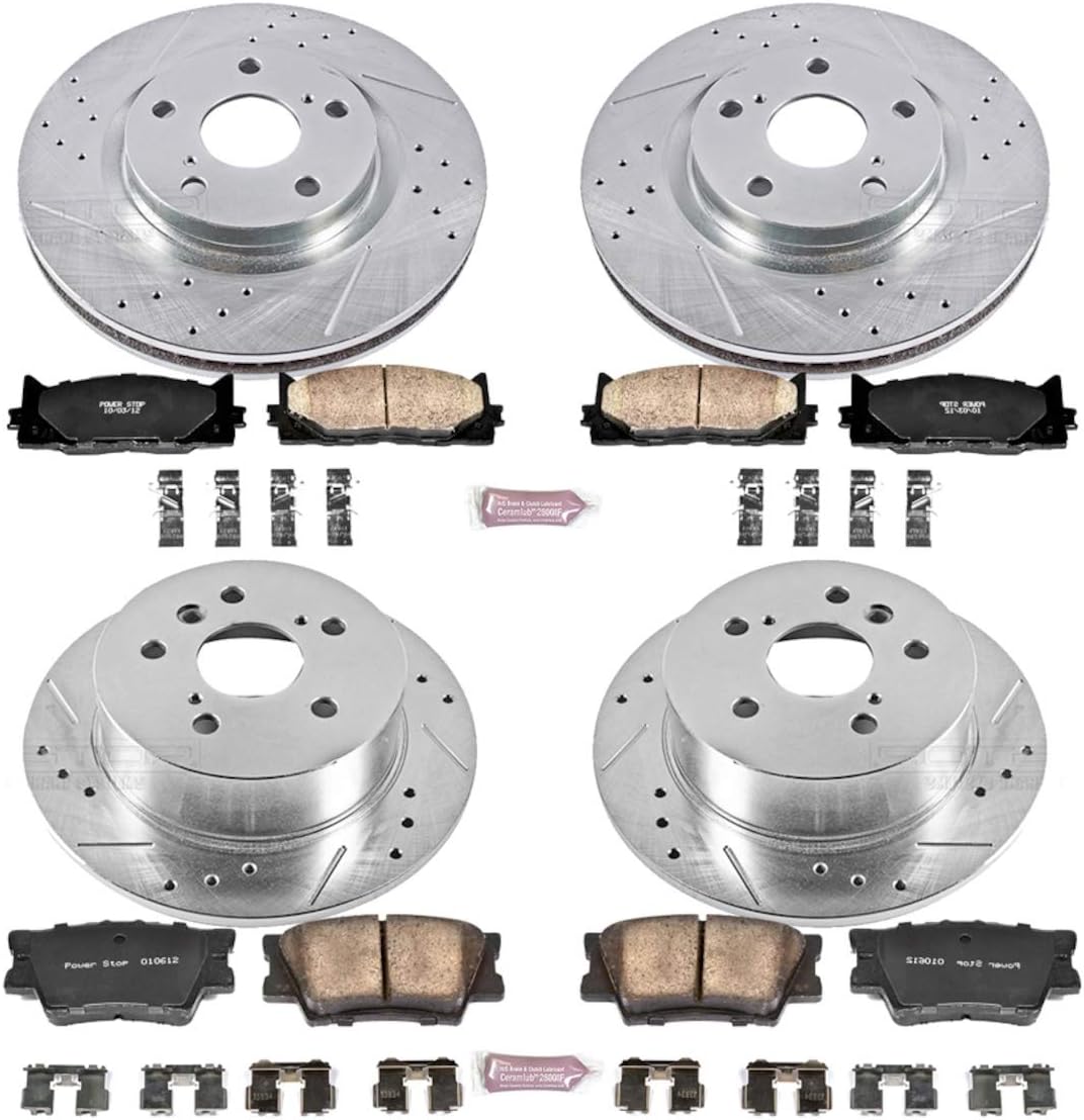 Front and Rear Carbon Fiber Brake Pads with Drilled & Slotted Brake Rotors Kit G23606