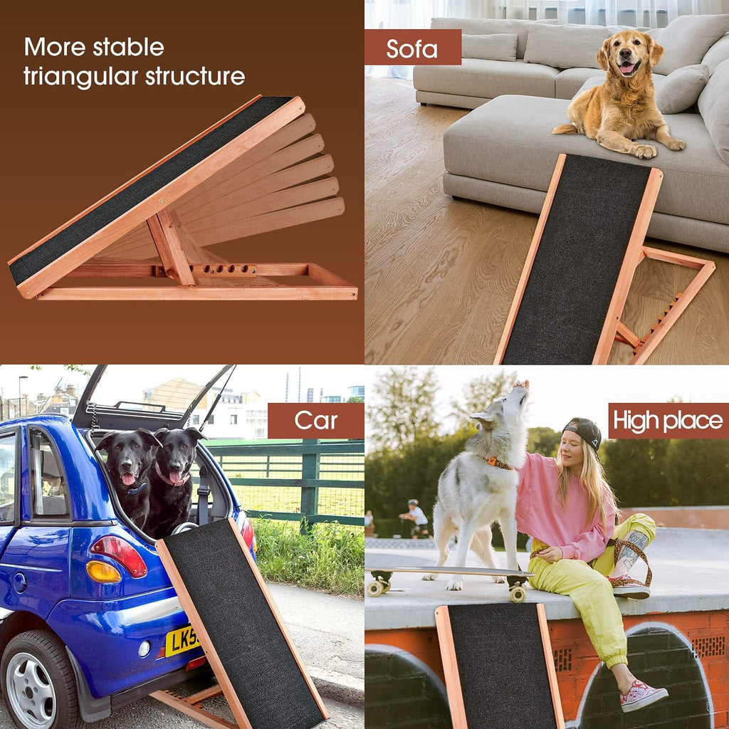 Height Adjustable Wooden Pet Ramp with Non Slip Carpet, Pack of 2 C892