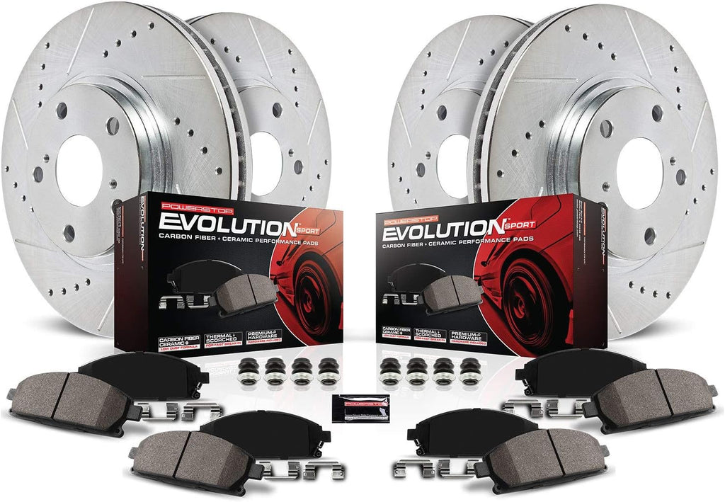 Front and Rear Carbon Fiber Brake Pads with Drilled & Slotted Brake Rotors Kit P796