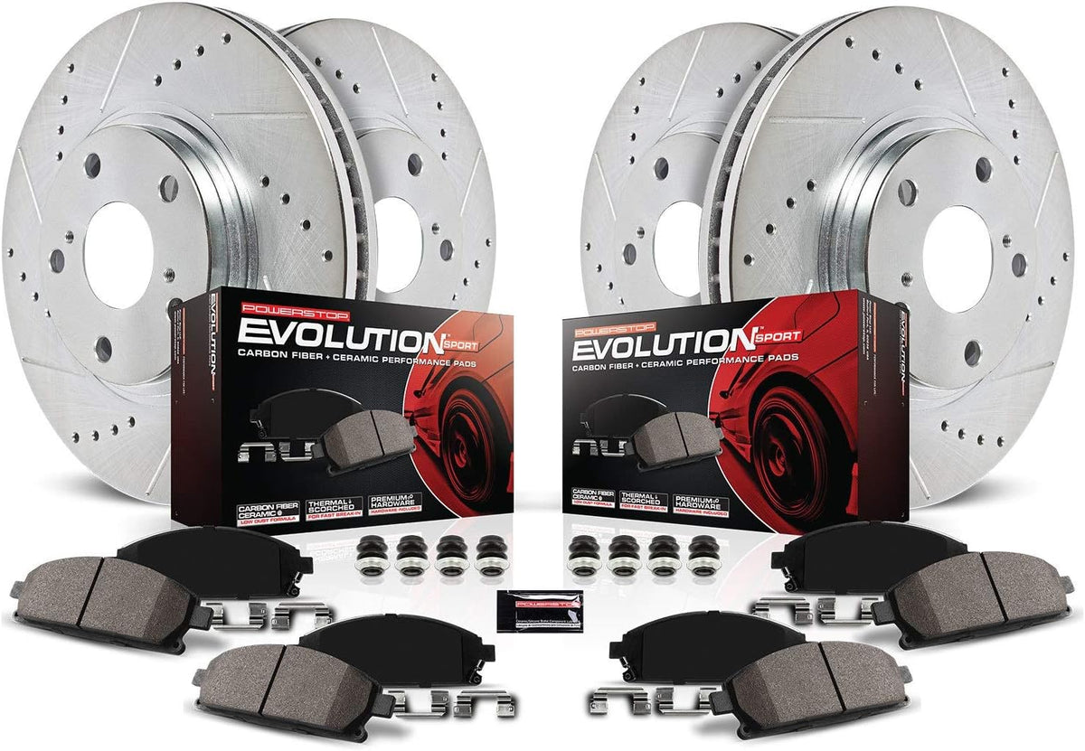 Front and Rear Carbon Fiber Brake Pads with Drilled & Slotted Brake Rotors Kit G23606