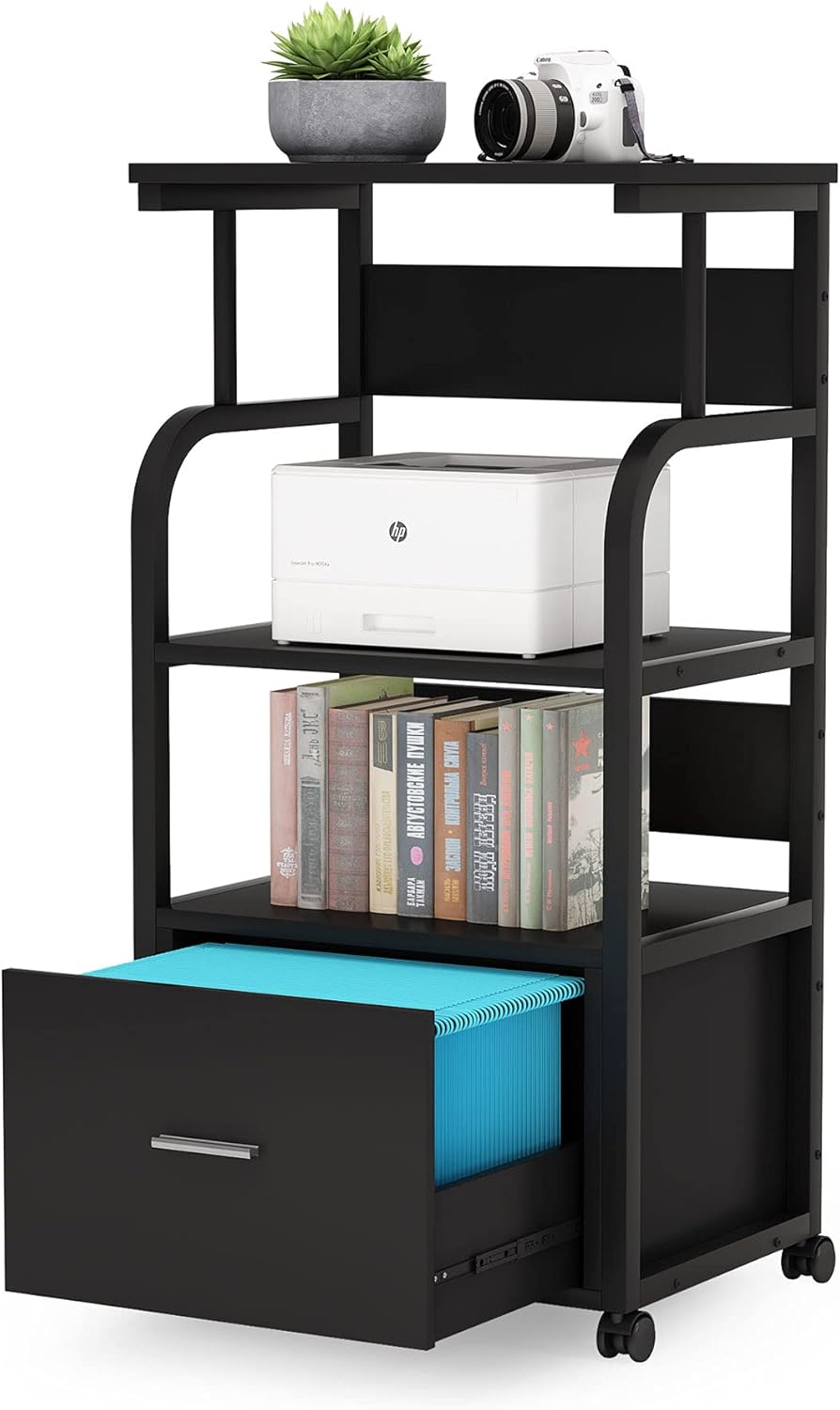 Mobile File Cabinet with Printer Shelf and Legal Size Drawer J2086