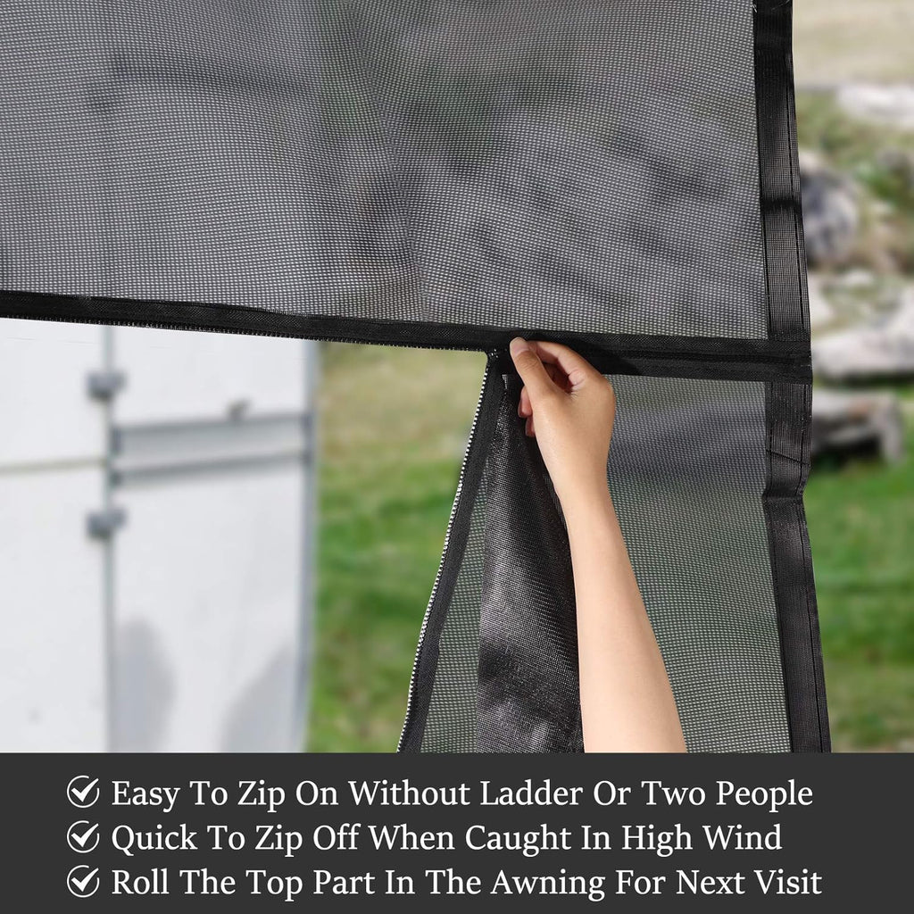 Black Mesh RV Awning Shade Screen with Zipper 19' x 9' S377924