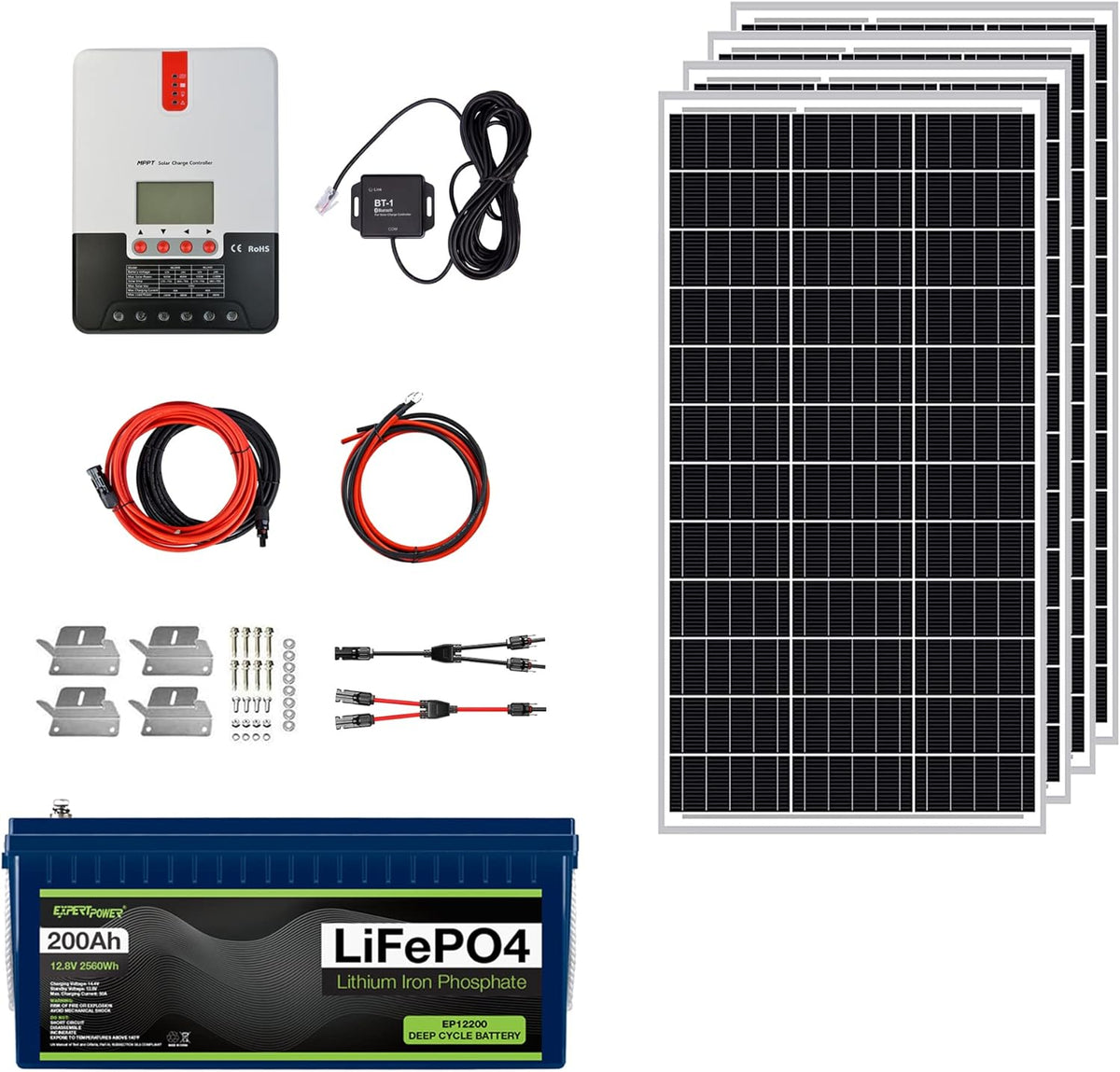 12V 100Ah LiFePO4 Solar Power Kit with 400W Panels and 30A MPPT Controller N71051