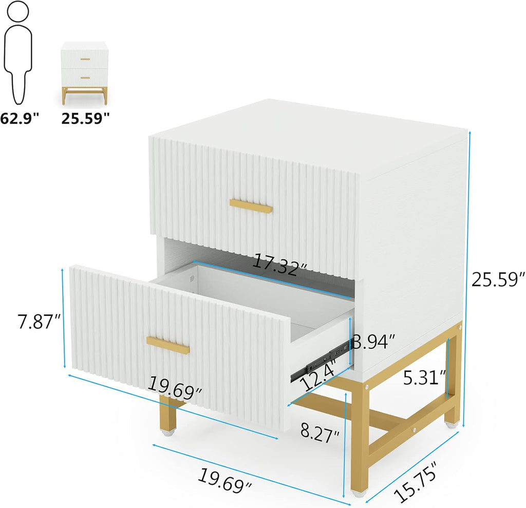2-Drawer Nightstand with Storage Cabinet Metal Frame T63648