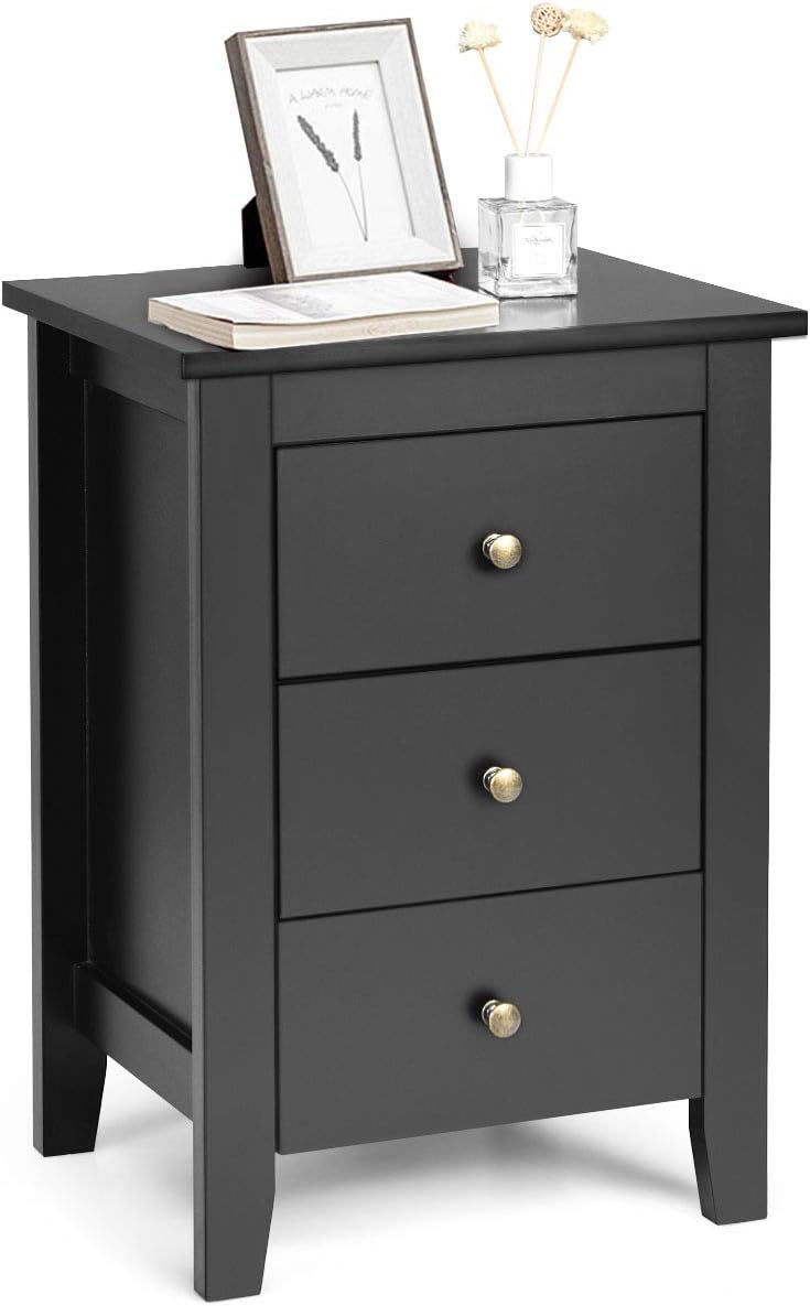 Black 3 Drawer Wood Nightstand V86491