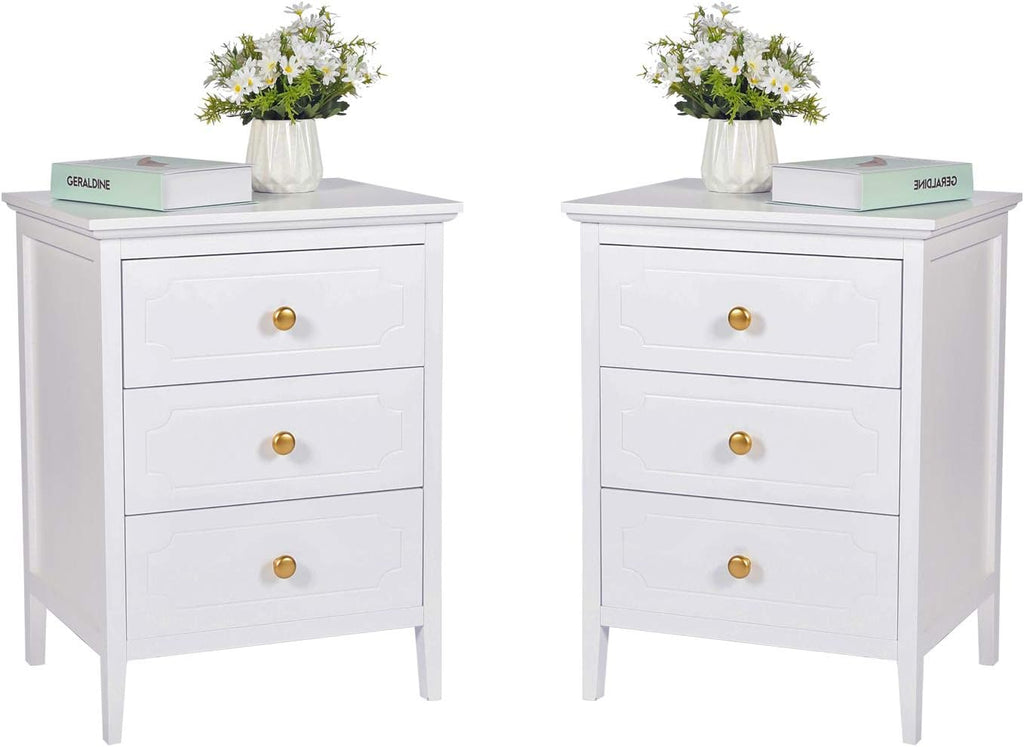 White 3 Drawer End Table Nightstand Set of 2 Y502459