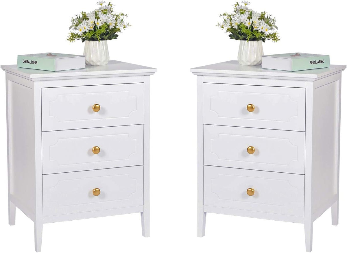White 3 Drawer End Table Nightstand Set of 2 Y502459