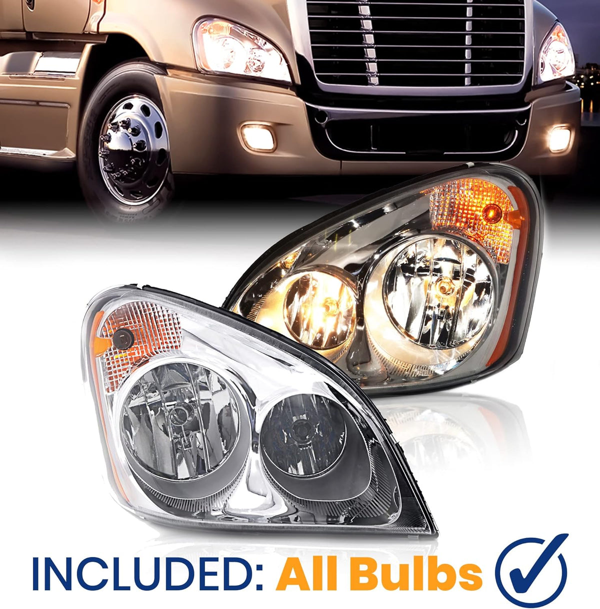 Freightliner Cascadia Halogen Headlight Lamp Driver & Passenger Side T160085