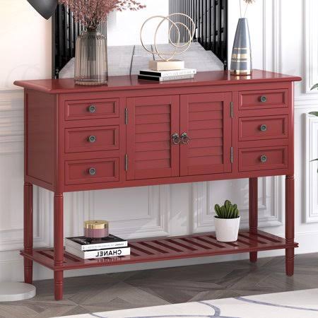 Red Console Table with 6 Drawers and 1 Cabinet I49784