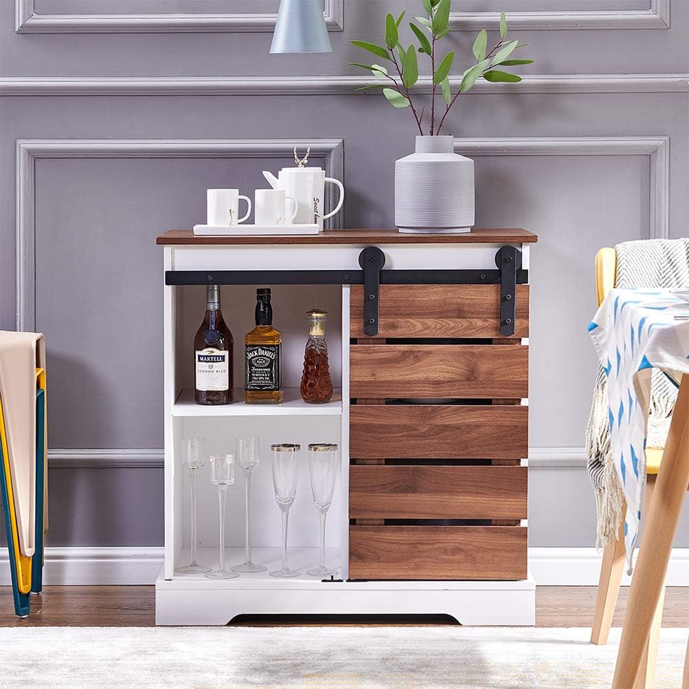 Wooden Storage Cabinet with Sliding Door and 2 Layer Shelf A828205