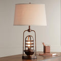 Bronze Cage Glass Lantern Table Lamp with Nightlight L7945