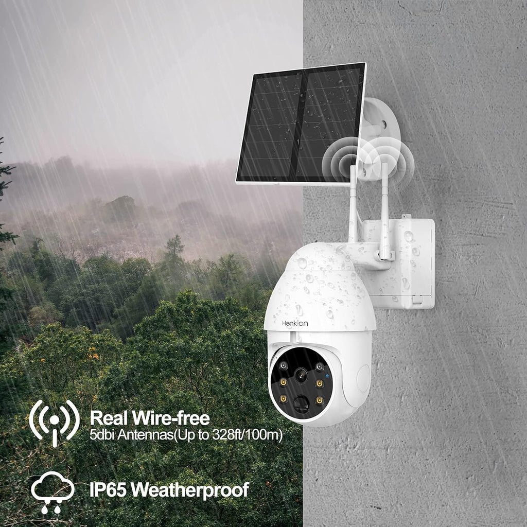 Solar Powered Wireless Security Camera 1080P Pan Tilt Rechargeable Battery Waterproof F445448
