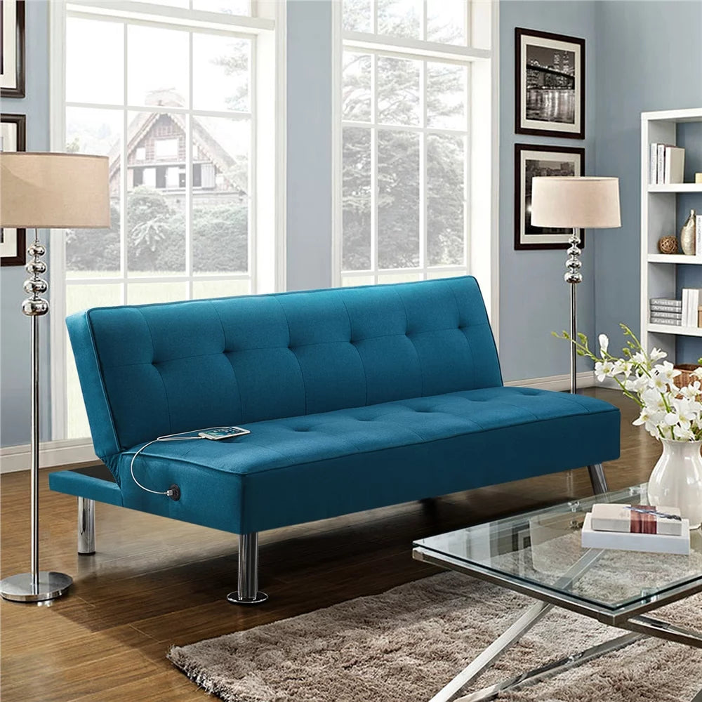 Blue Fabric Convertible Futon S5345