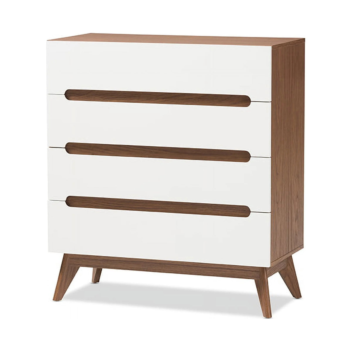 White and Walnut Wood 4-Drawer Storage Chest V570