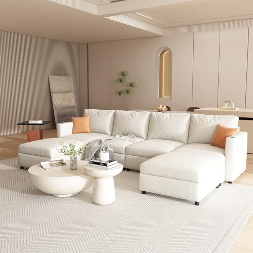 Oversized Chenille U-Shaped Modular Sectional Sofa with 2 Ottomans C738829