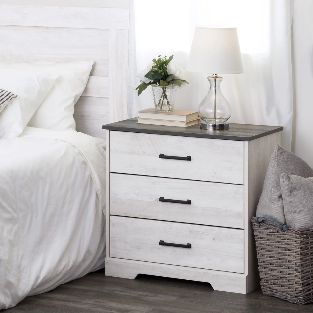 3 Drawer Washed White Wood Nightstand D865576