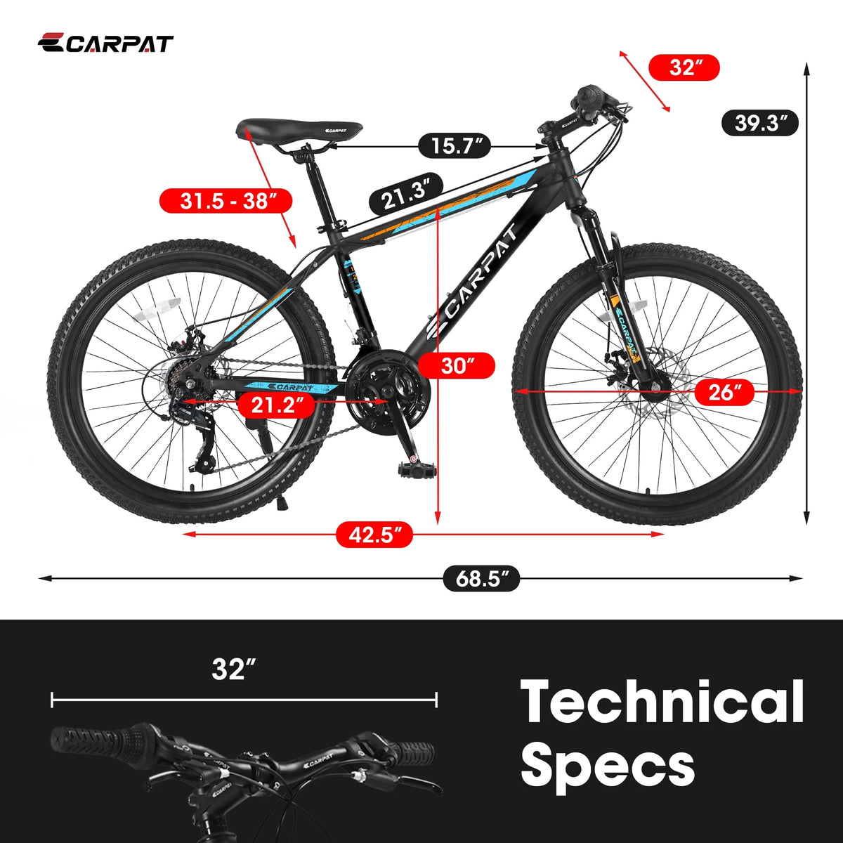 26 inch Mountain Bike with 21 Speed & Disc Brakes D898