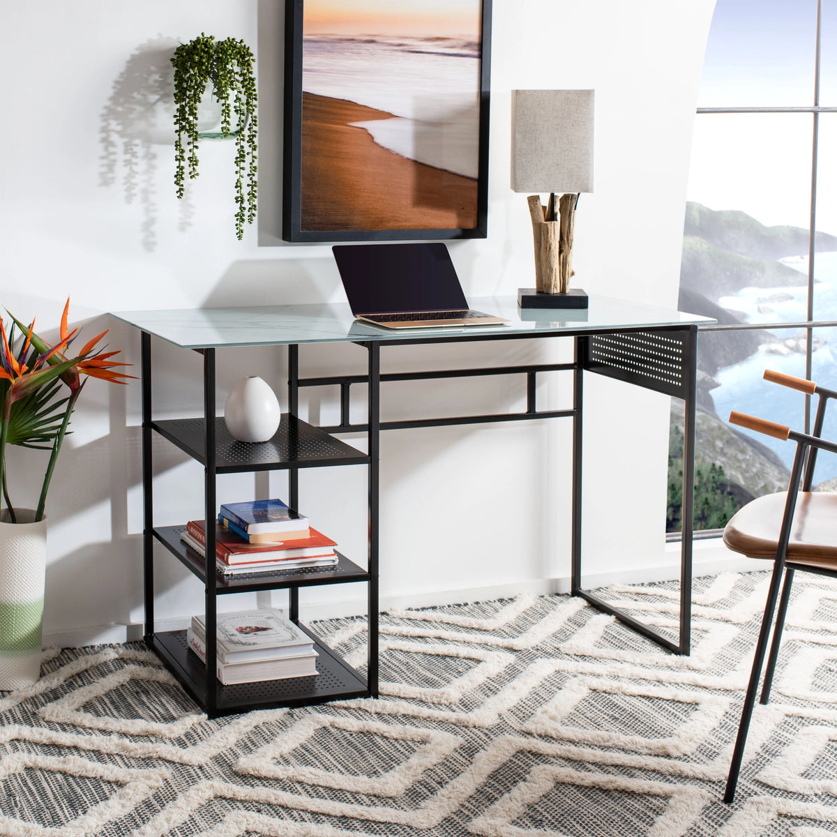 White Marble Glass Writing Desk M64949