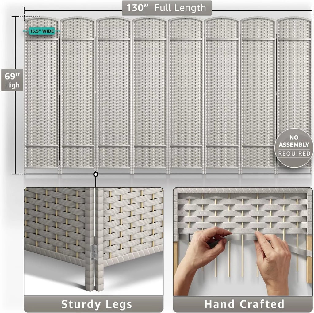 6 ft. Tall Extra Wide Beige Folding Privacy Screen D791