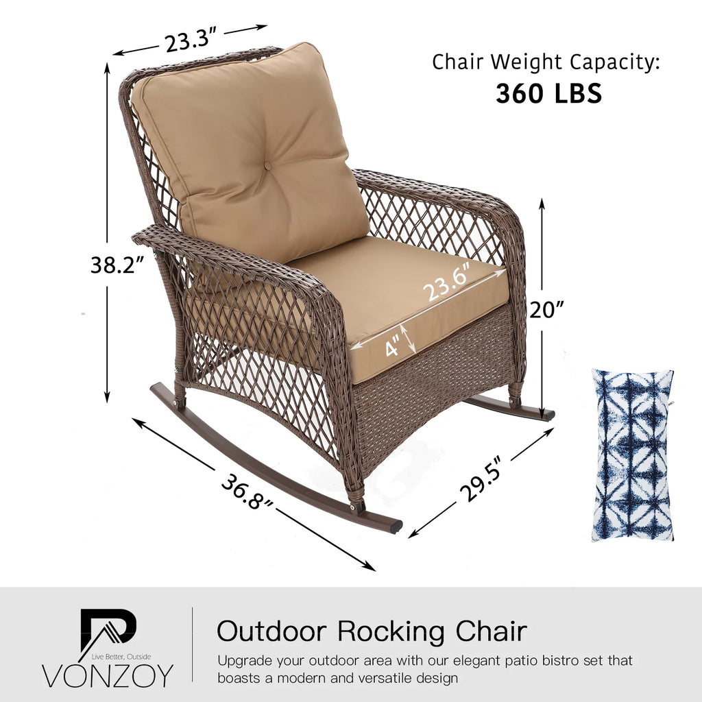 3-Piece Wicker Outdoor Rocking Chairs with Cushions and Table Z846199