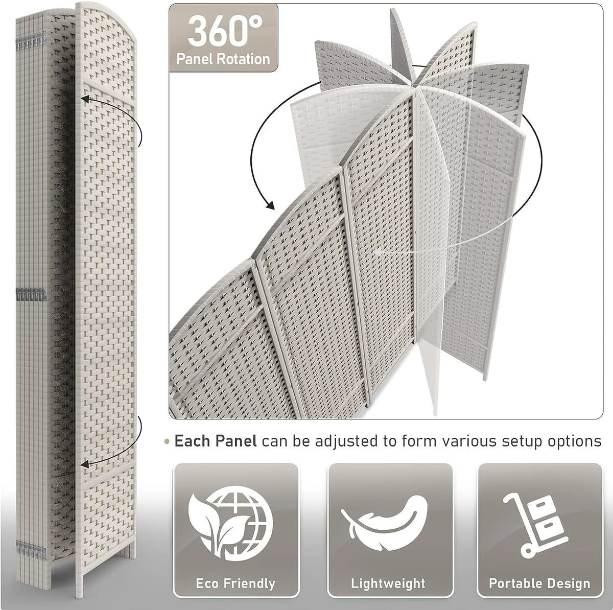 6 ft. Tall Extra Wide Beige Folding Privacy Screen D791