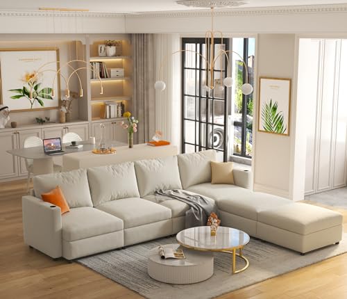 Oversized Chenille U-Shaped Modular Sectional Sofa with 2 Ottomans C738829