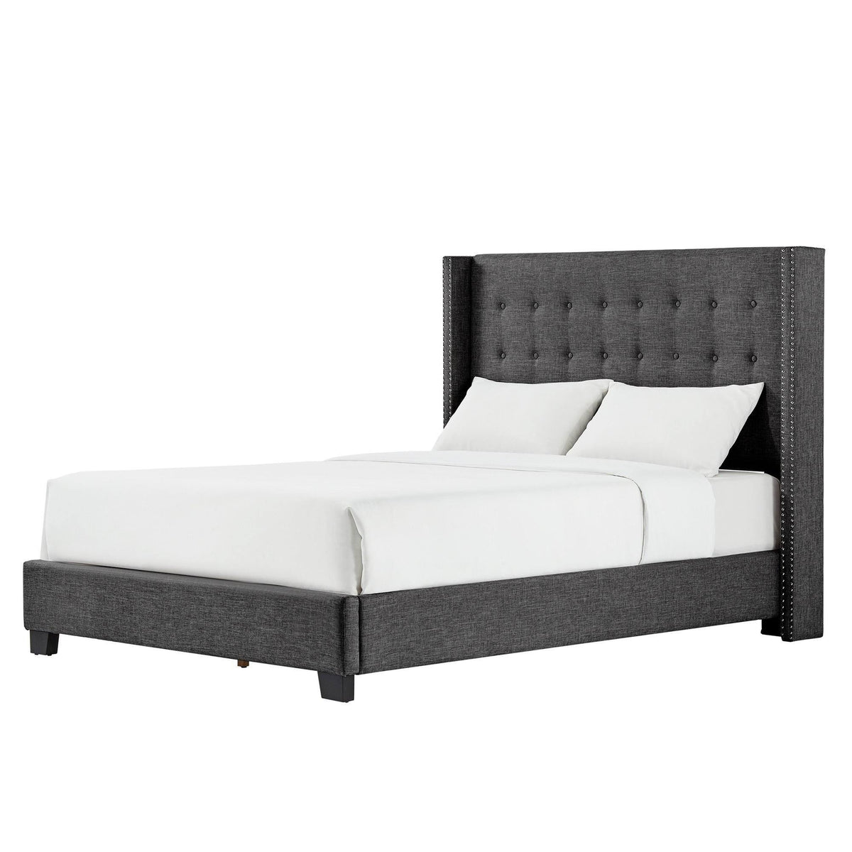 Charcoal Linen Tufted Wingback Bed King B7487