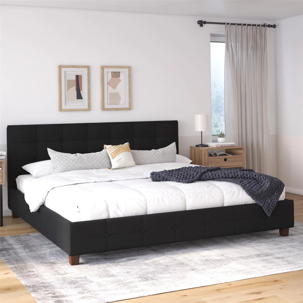 Black Linen King Upholstered Platform Bed Frame F760329