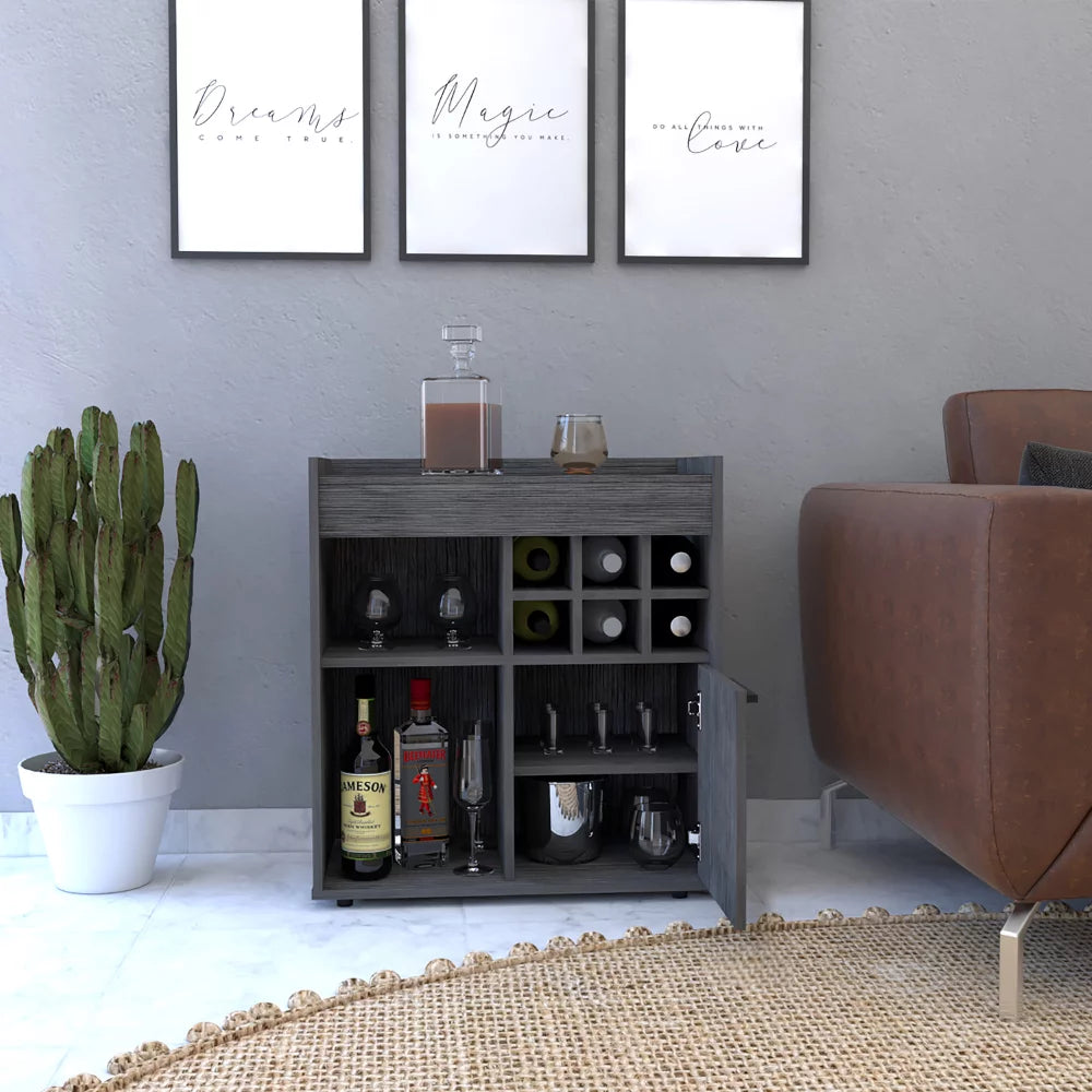 Light Gray Bar Cabinet with Concealed Shelves and Wine Cubbies H70856
