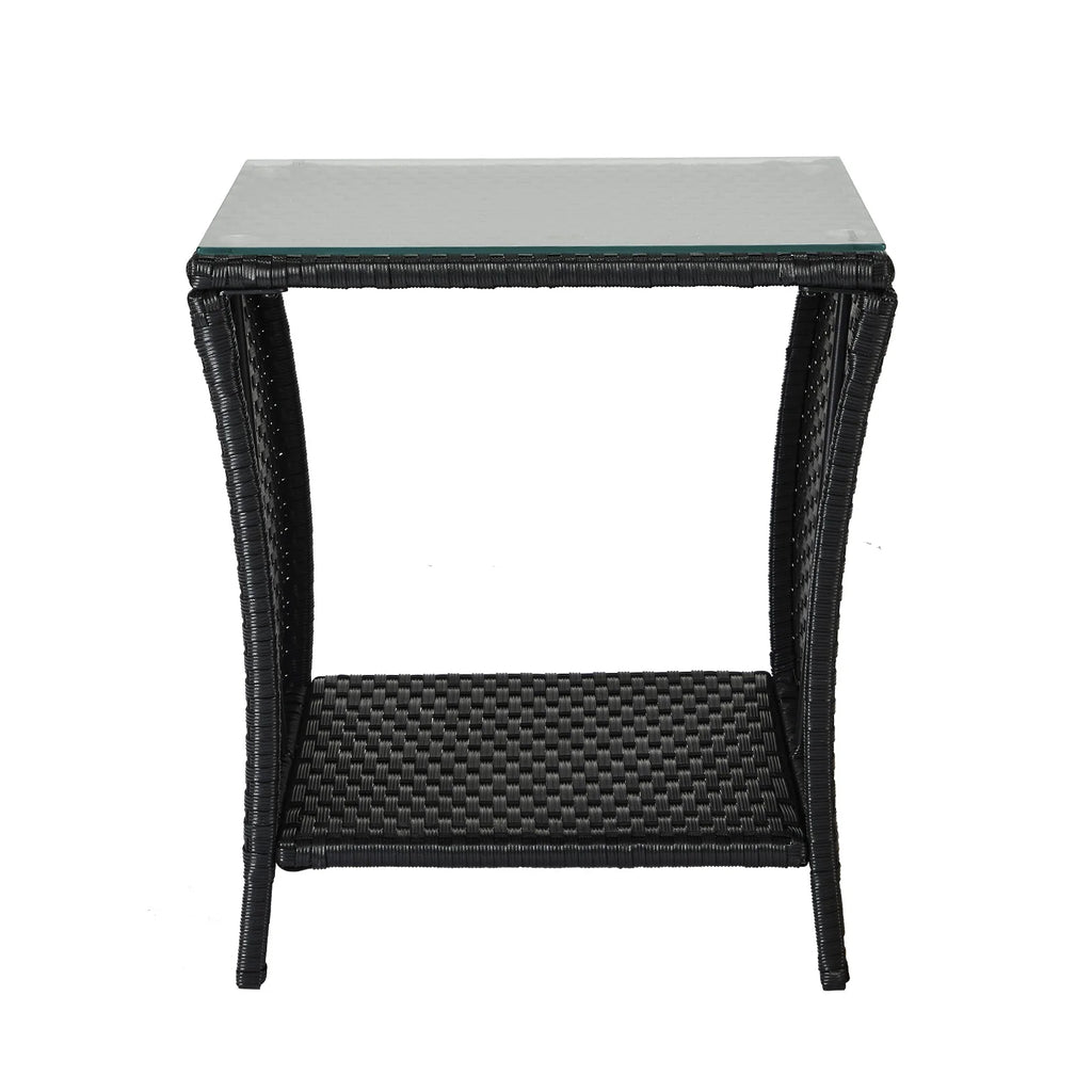 Square Wicker Side Table with Glass Top Storage Shelf R490