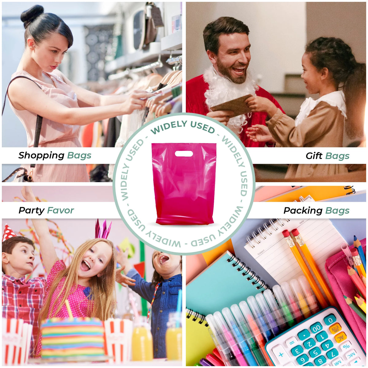 500 Pack 9" x 12" 1.25 mil Pink Glossy Plastic Retail Bags U997391