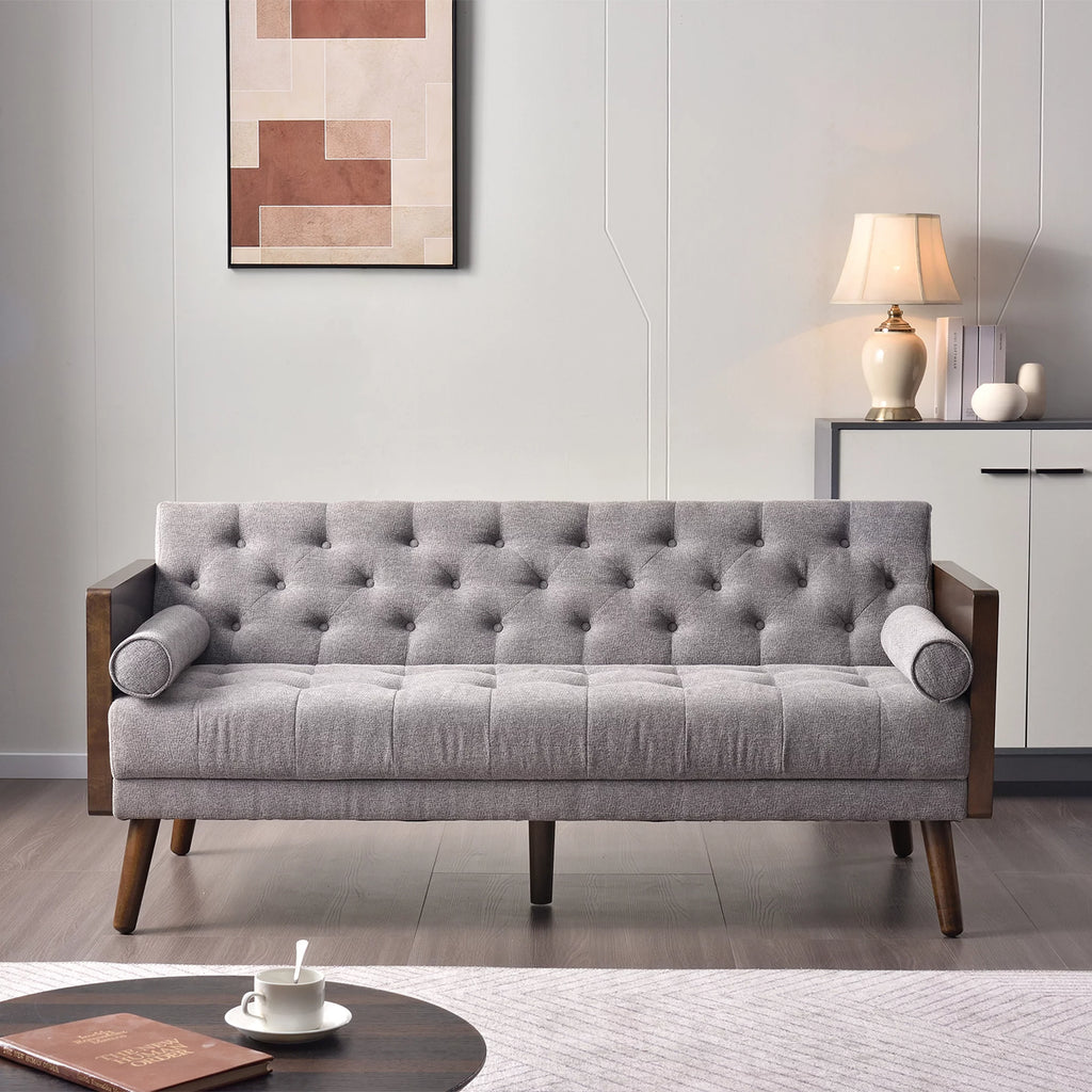 70 inch Grey Chenille Convertible Futon Sofa Bed O66410