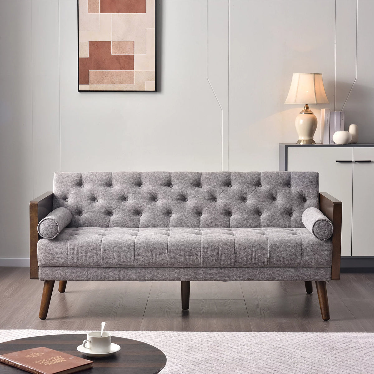 70 inch Grey Chenille Convertible Futon Sofa Bed O66410