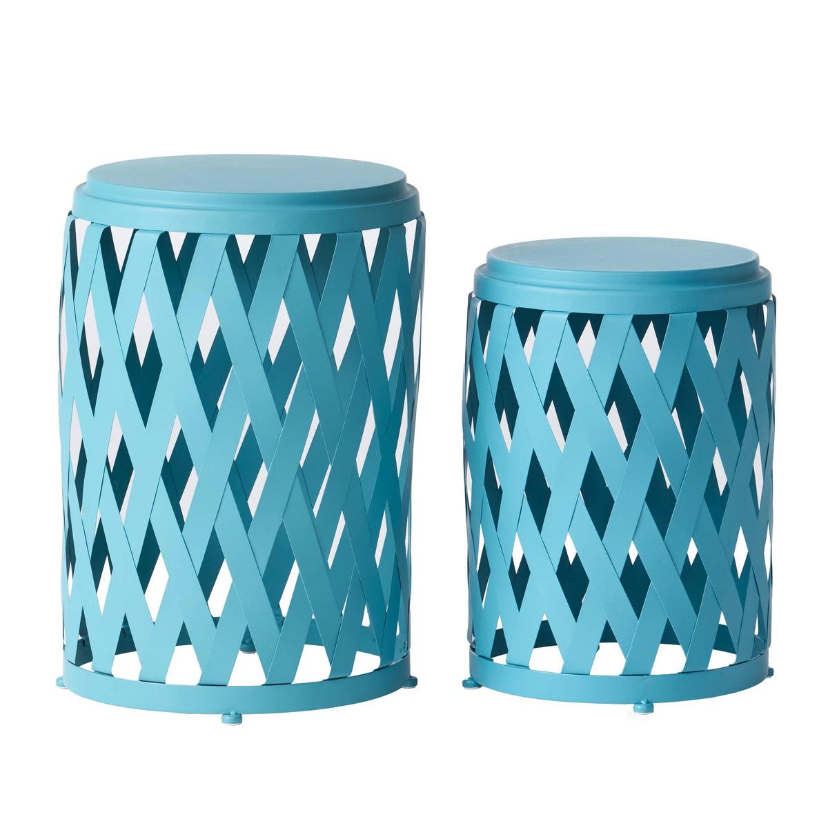 Matte Blue Iron Side Tables Set of 2 Q5251