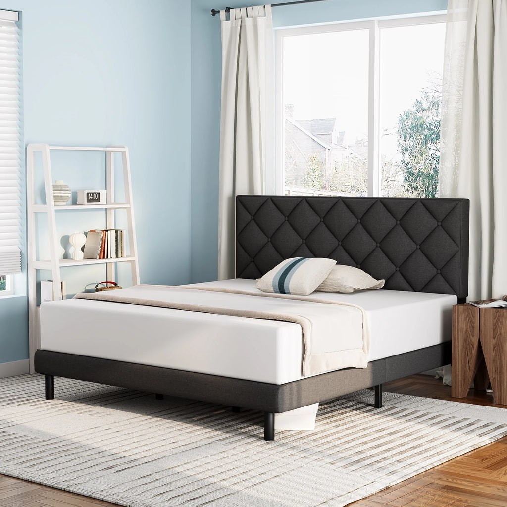 Queen Size Platform Bed with Wingback Headboard Y421